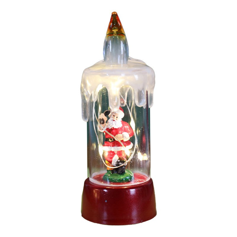 Decoratiune de Craciun tip Lumanare, Flippy, Lumanare de Cristal fara Fulgi de Zapada, Model Mos Craciun, Iluminare LED, 13 x 5 x 5 cm, Baza Rosie, Transparent