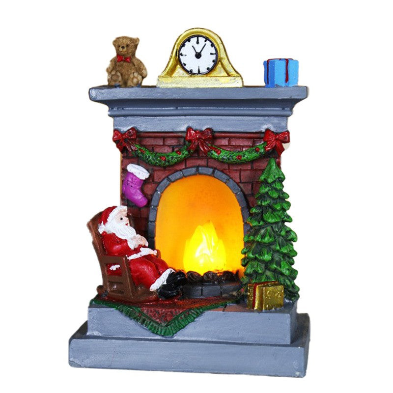 Decoratiune De Craciun Tip Semineu, Semineu Decorativ Cu Foc Din Rasina, Flacara Iluminare Led, Rosu