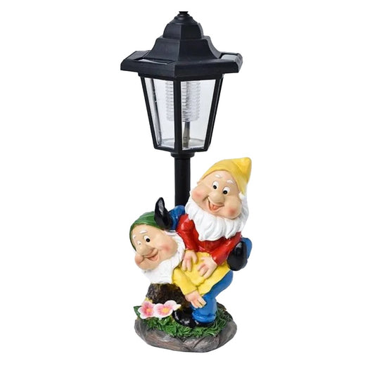 Lampa Solara Decorativa pentru Gradina, Flippy, Decoratiune pentru Gradina cu Lumini LED, Dimensiuni aprox 31.5 x 12 x 13 cm, Incarcare solara, Model 2 Spiridusi, Negru