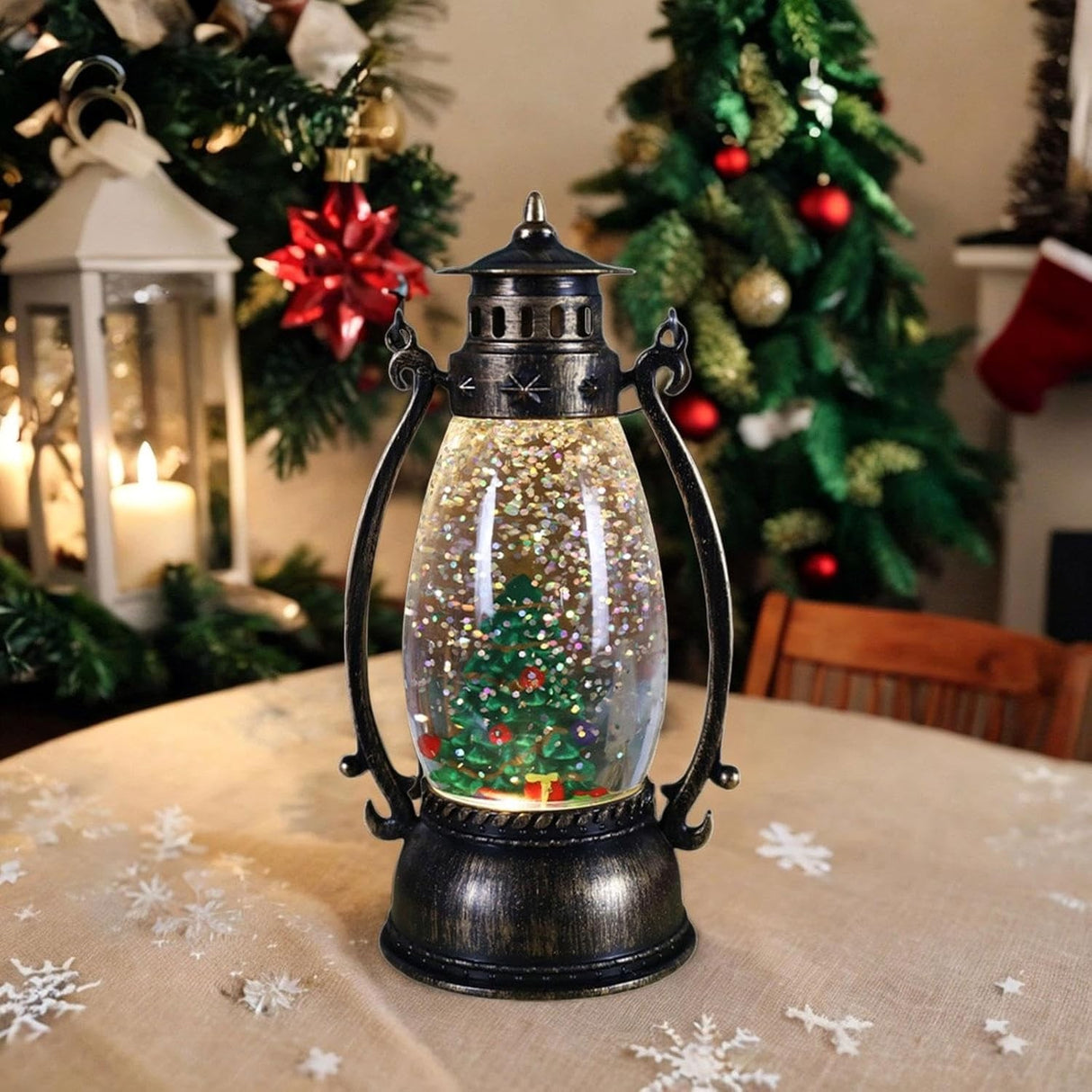 Decoratiune Luminoasa, Felinar De Craciun, Cu Lumina Led, Ornament , Cu Maner - vivimall.ro