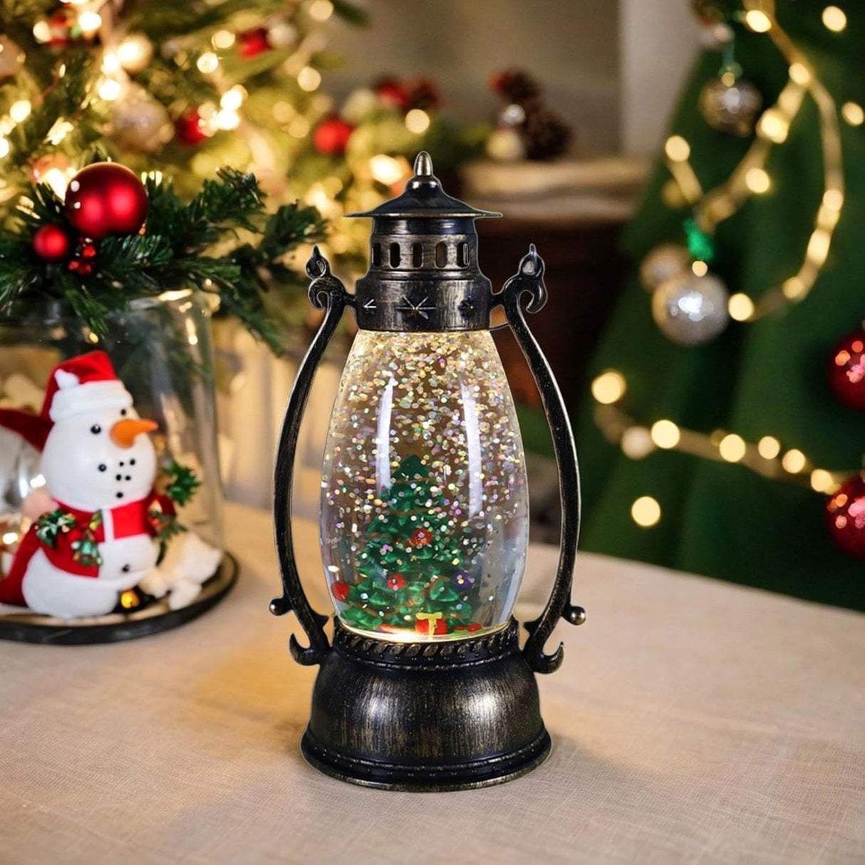 Decoratiune Luminoasa, Felinar De Craciun, Cu Lumina Led, Ornament , Cu Maner - vivimall.ro