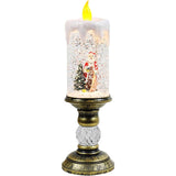 Decoratiune Luminoasa, Flippy, Lampa de Craciun, cu Lumina LED, Ornament Model Sfesnic cu Lumanare Mos Craciun si Bradul, 26x8.5x8.5 cm, Auriu