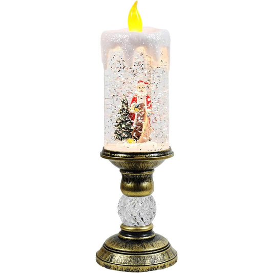 Decoratiune Luminoasa, Flippy, Lampa de Craciun, cu Lumina LED, Ornament Model Sfesnic cu Lumanare Mos Craciun si Bradul, 26x8.5x8.5 cm, Auriu