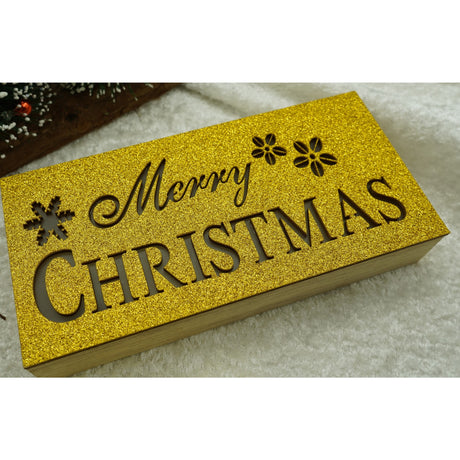 Decoratiune luminoasa, Flippy, Marry Christmas, galben, lungime: 19 cm, latime: 9 cm, inaltime: 4 cm, lemn, interior/exterior - vivimall.ro