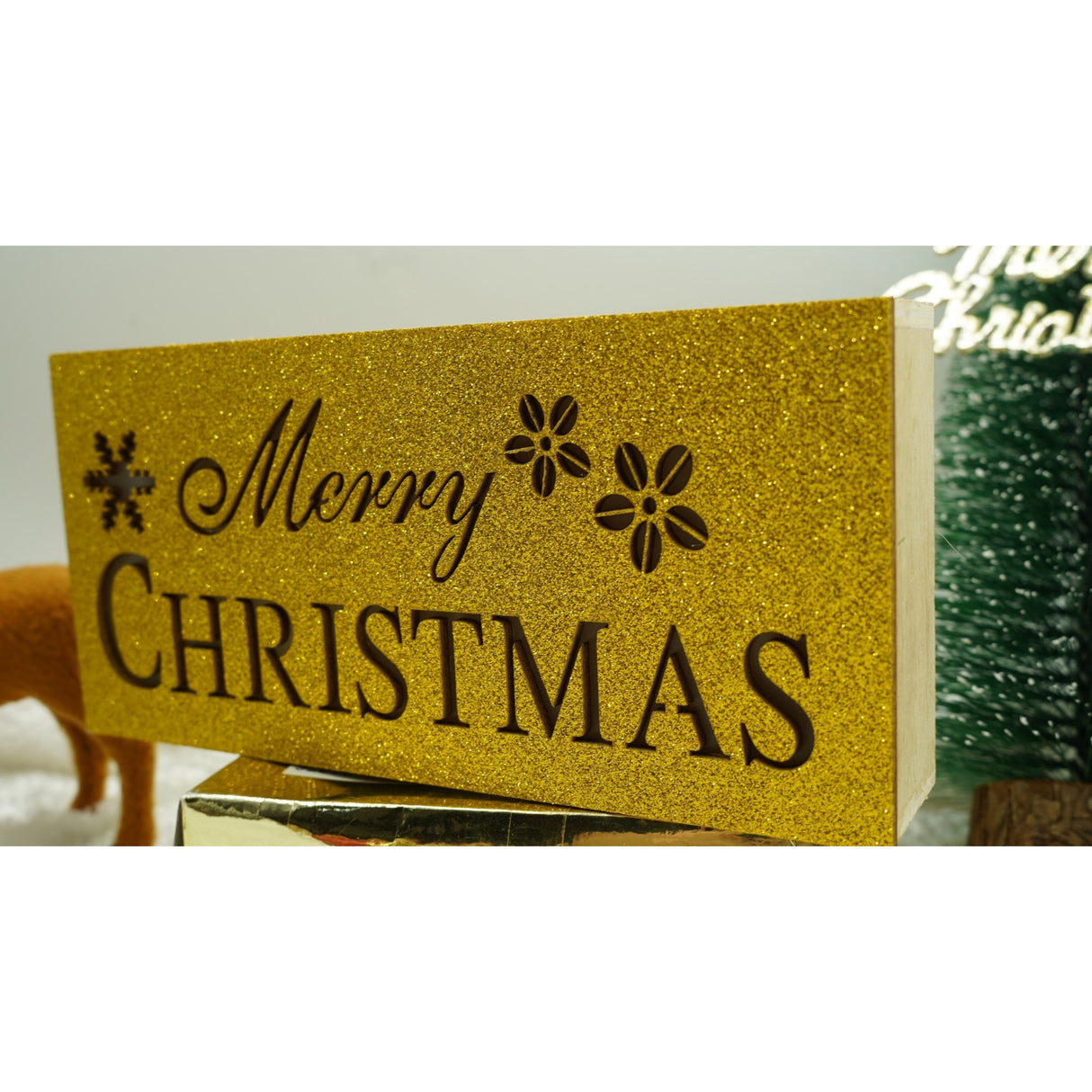 Decoratiune Luminoasa, Marry Christmas, Lungime: 19 Cm, Latime: 9 Cm, Inaltime: 4 Cm, Lemn, Interior/Exterior