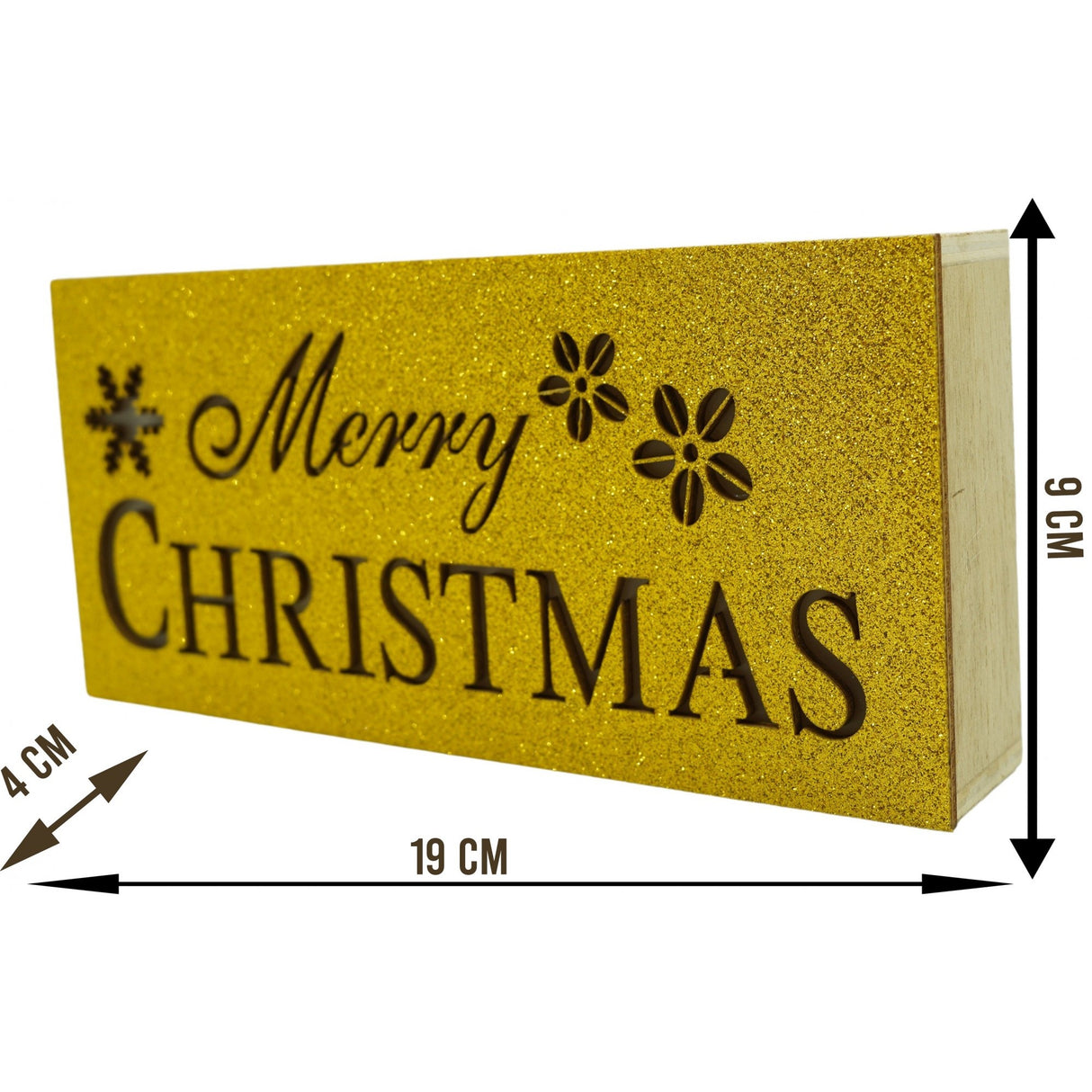 Decoratiune Luminoasa, Marry Christmas, Lungime: 19 Cm, Latime: 9 Cm, Inaltime: 4 Cm, Lemn, Interior/Exterior