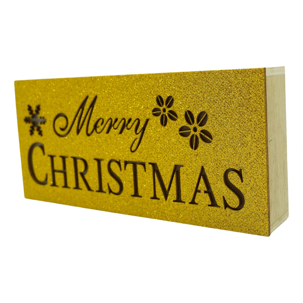 Decoratiune luminoasa, Flippy, Marry Christmas, galben, lungime: 19 cm, latime: 9 cm, inaltime: 4 cm, lemn, interior/exterior - vivimall.ro