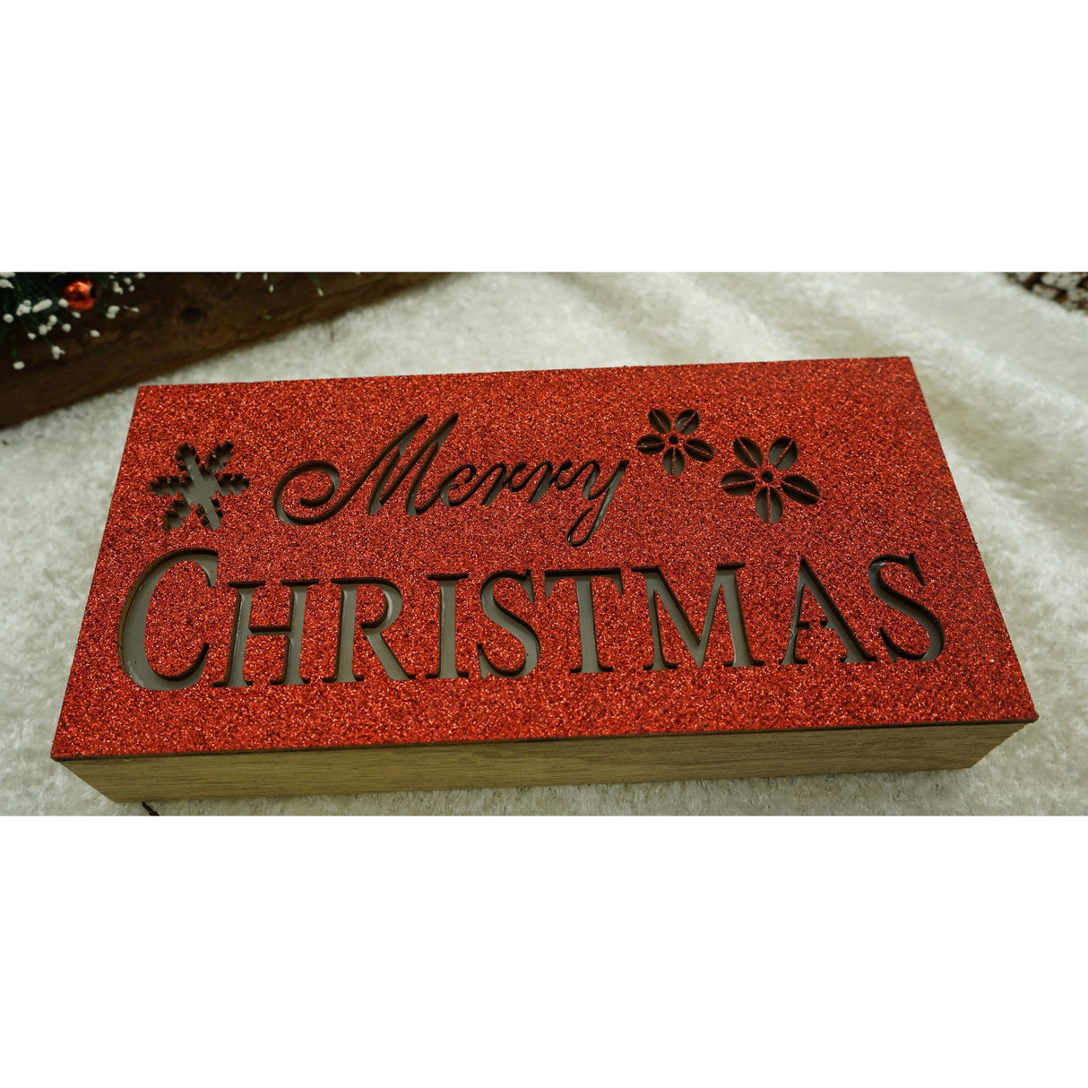 Decoratiune Luminoasa, Marry Christmas, Lungime: 19 Cm, Latime: 9 Cm, Inaltime: 4 Cm, Lemn, Interior/Exterior