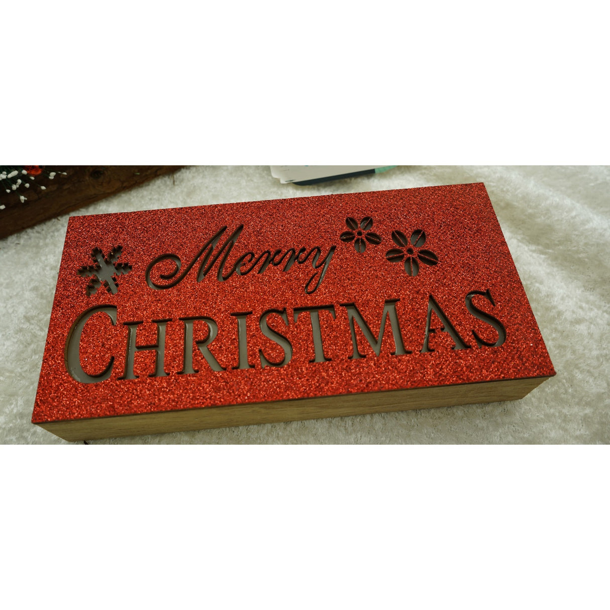 Decoratiune Luminoasa, Marry Christmas, Lungime: 19 Cm, Latime: 9 Cm, Inaltime: 4 Cm, Lemn, Interior/Exterior