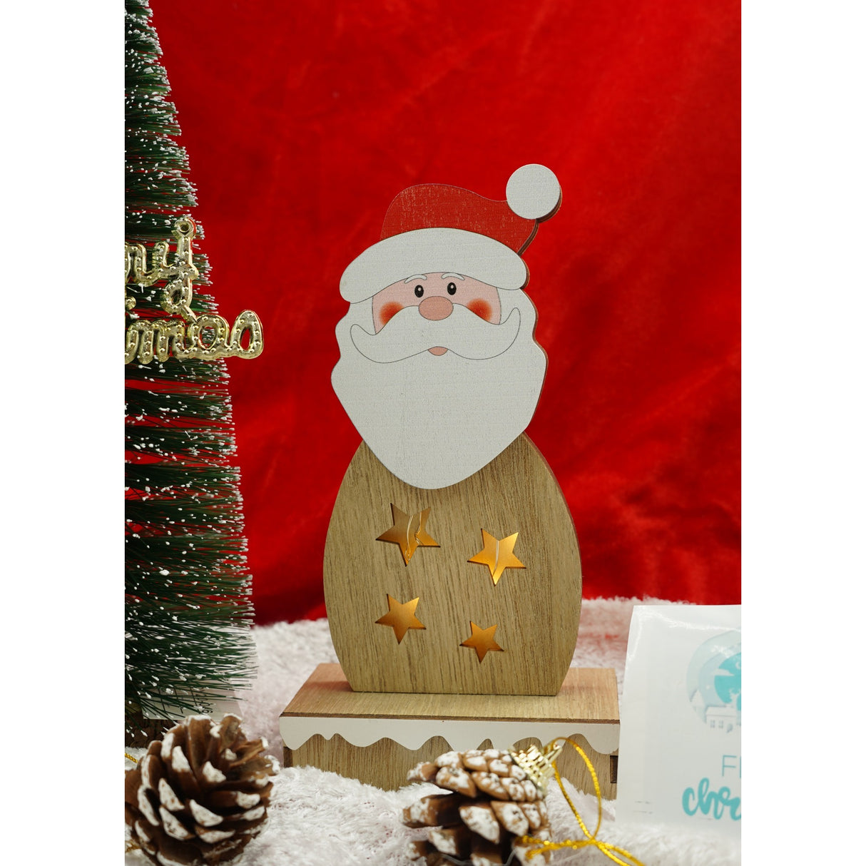 Decoratiune luminoasa, Flippy, Mos Craciun, maro, lungime: 10 cm, latime: 5 cm, inaltime: 19 cm, lemn, interior/exterior - vivimall.ro