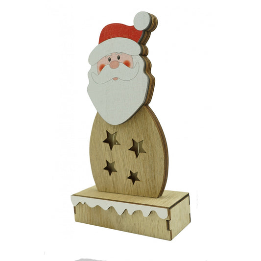 Decoratiune luminoasa, Flippy, Mos Craciun, maro, lungime: 10 cm, latime: 5 cm, inaltime: 19 cm, lemn, interior/exterior - vivimall.ro