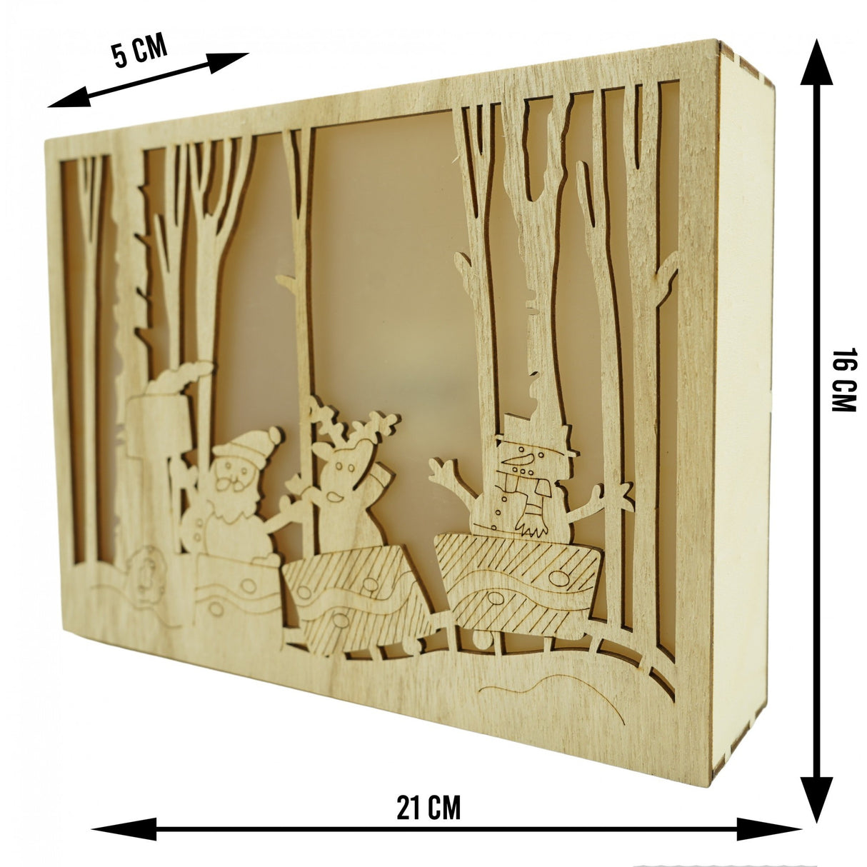 Decoratiune Luminoasa, Peisaj De Iarna - Mos Craciun, Lungime: 21 Cm, Latime: 5 Cm, Inaltime: 16 Cm, Lemn, Interior/Exterior