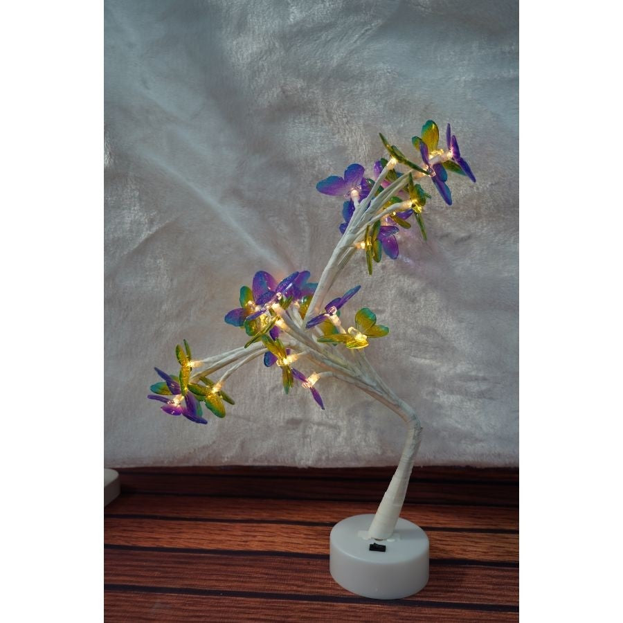 Decoratiune luminoasa, Vivimall, Tip copac cu fluturi, cu baterii/USB