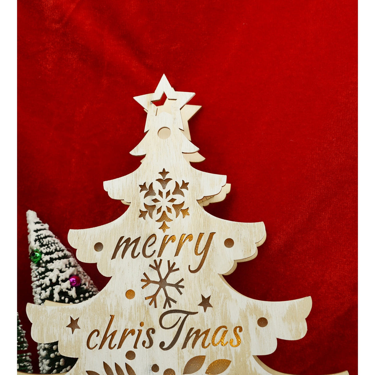 Decoratiune luminoasa, model de  Brad cu inscriptie Marry Christmas, alb, lungime: 11 cm, latime: 5 cm, inaltime: 30 cm, lemn, interior/exterior - vivimall.ro