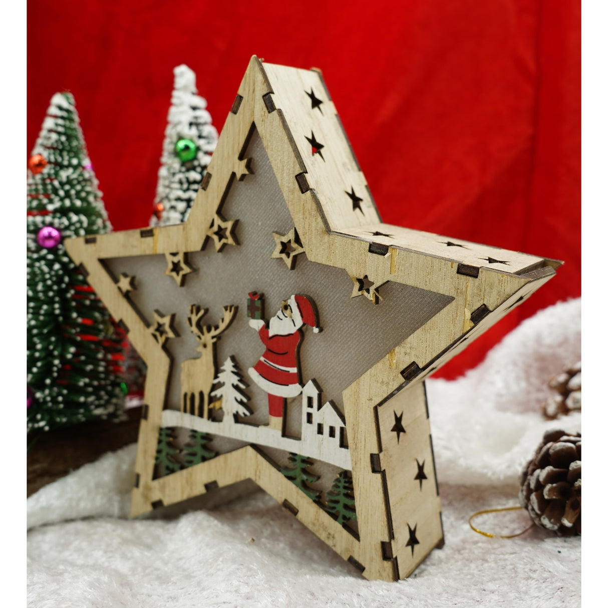 Decoratiune Luminoasa, Lungime: 18 Cm, Latime: 18 Cm, Inaltime: 4 Cm, Lemn, Interior/Exterior