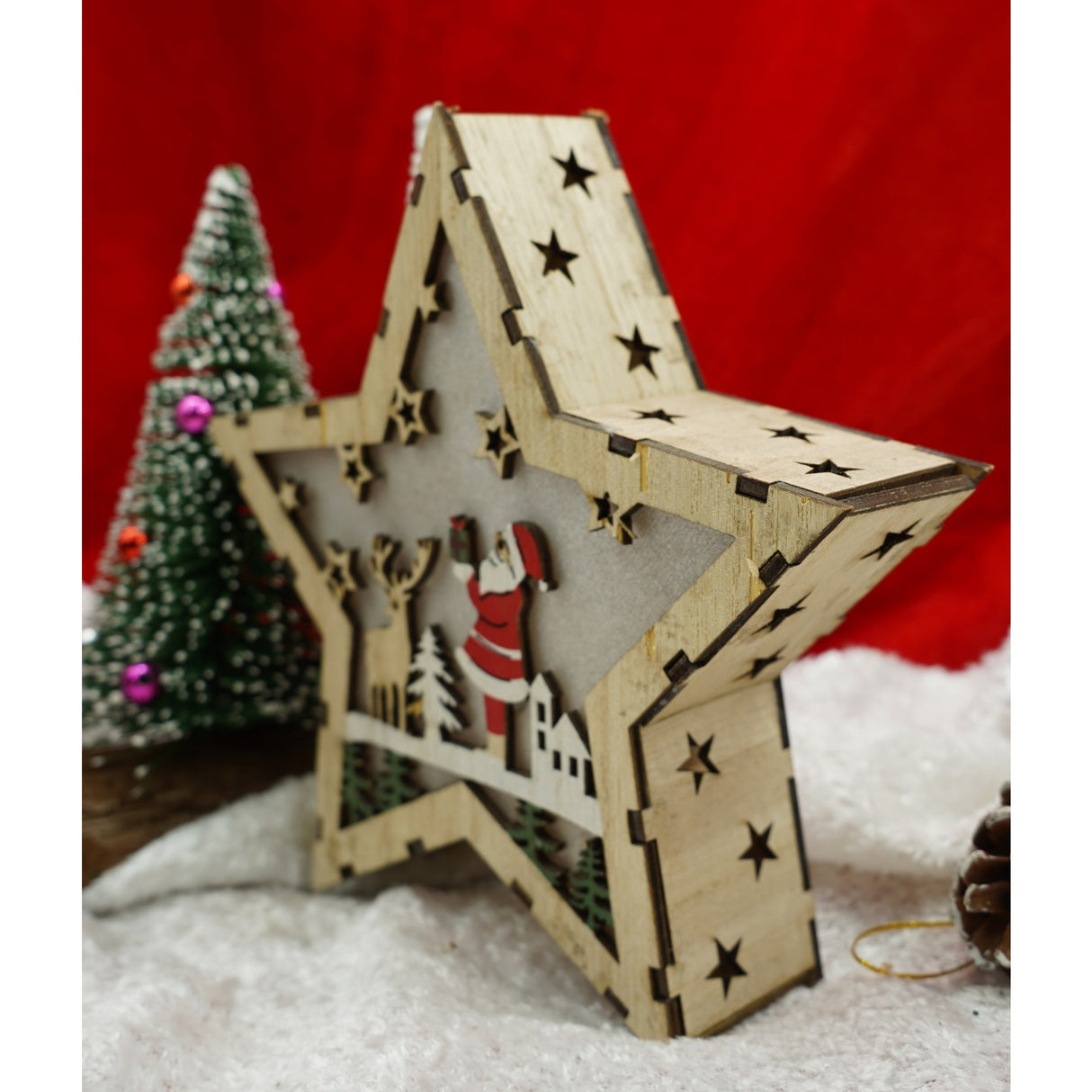 Decoratiune Luminoasa, Lungime: 18 Cm, Latime: 18 Cm, Inaltime: 4 Cm, Lemn, Interior/Exterior