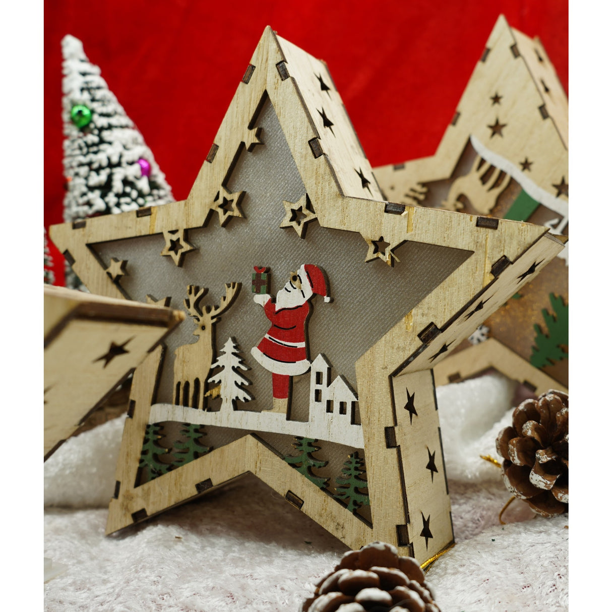 Decoratiune Luminoasa, Lungime: 18 Cm, Latime: 18 Cm, Inaltime: 4 Cm, Lemn, Interior/Exterior
