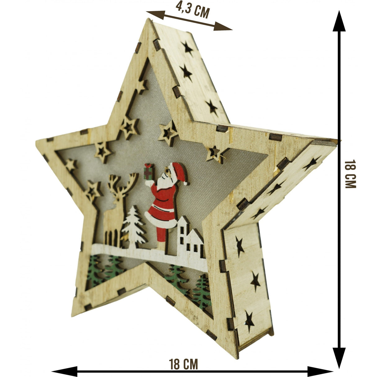 Decoratiune Luminoasa, Lungime: 18 Cm, Latime: 18 Cm, Inaltime: 4 Cm, Lemn, Interior/Exterior