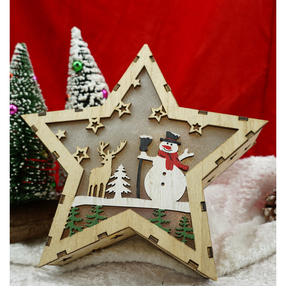 Decoratiune Luminoasa, Lungime: 18 Cm, Latime: 18 Cm, Inaltime: 4 Cm, Lemn, Interior/Exterior