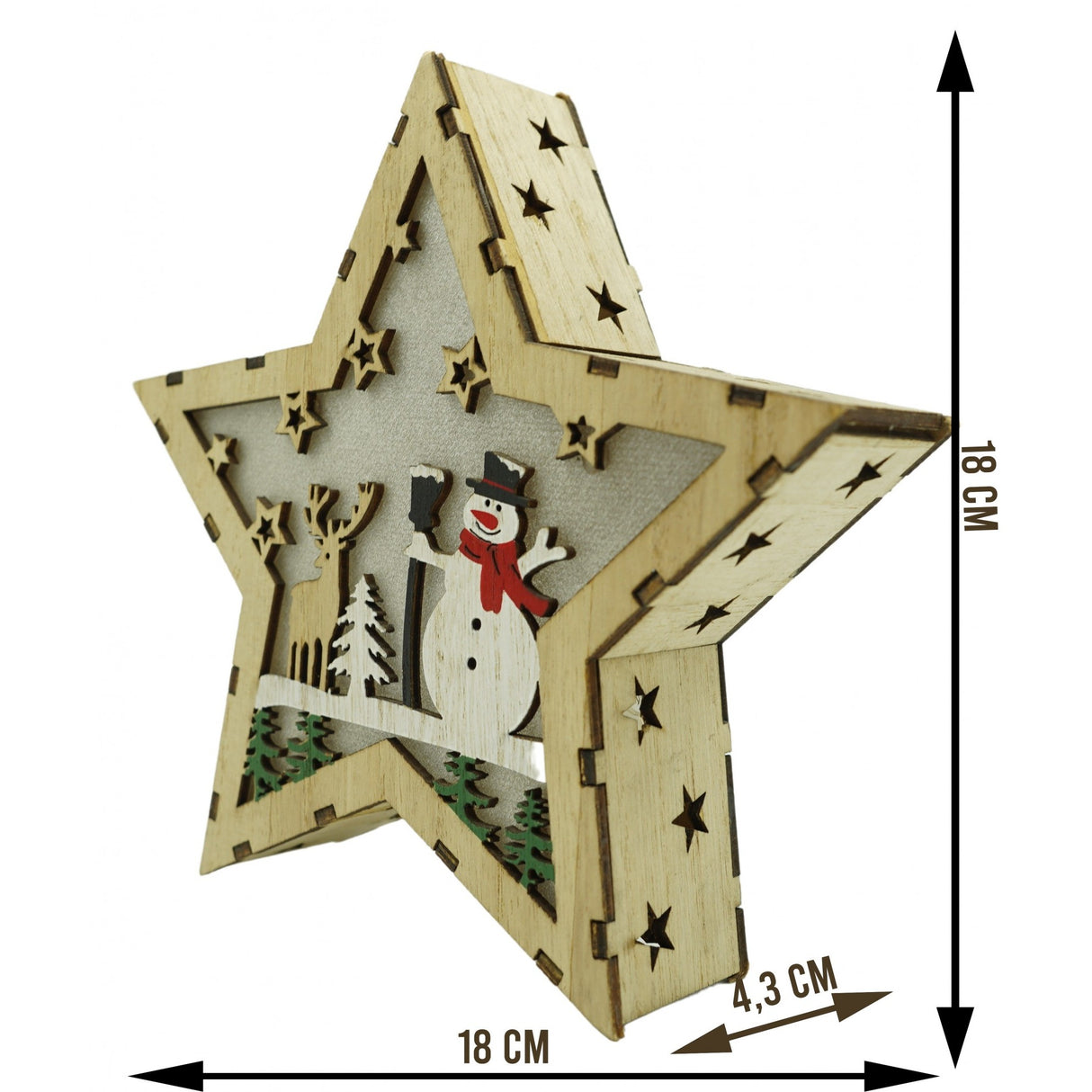 Decoratiune Luminoasa, Lungime: 18 Cm, Latime: 18 Cm, Inaltime: 4 Cm, Lemn, Interior/Exterior