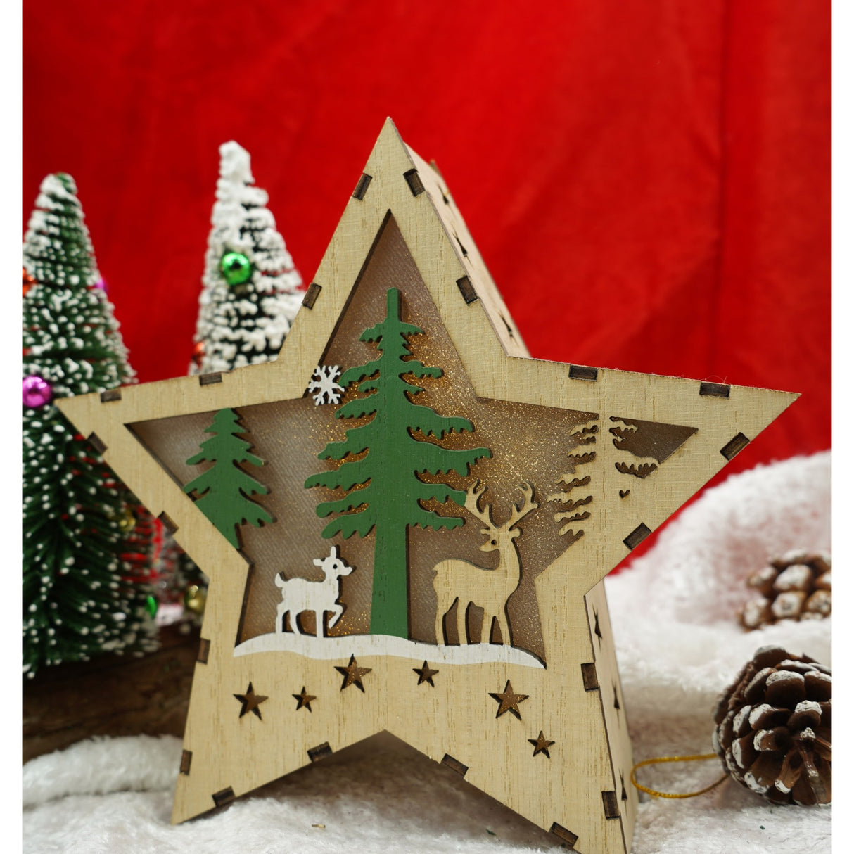 Decoratiune Luminoasa, Lungime: 18 Cm, Latime: 18 Cm, Inaltime: 4 Cm, Lemn, Interior/Exterior