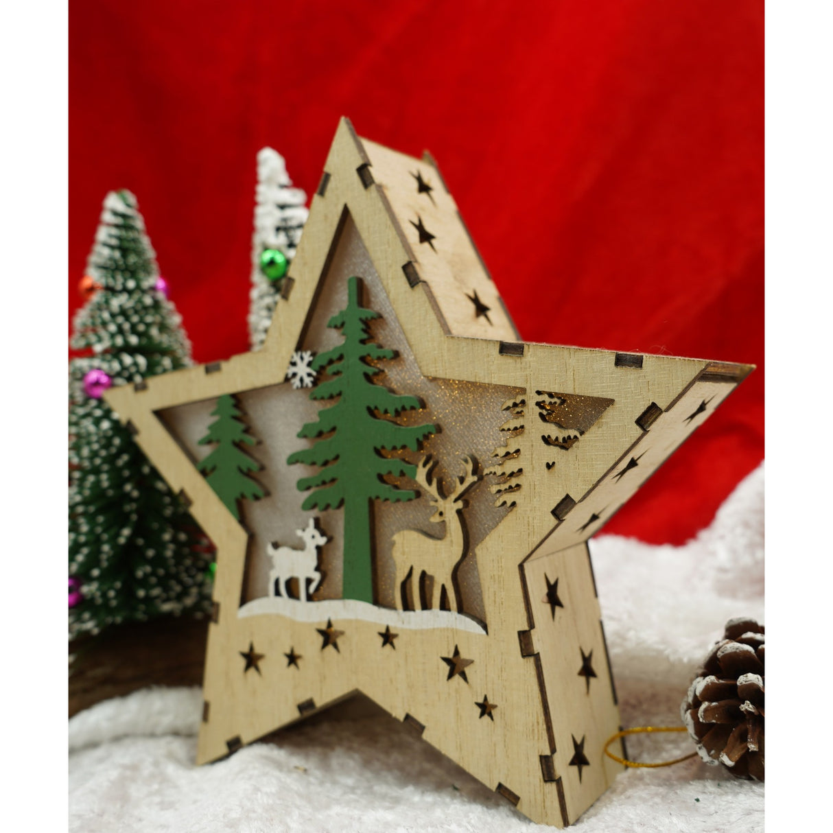Decoratiune Luminoasa, Lungime: 18 Cm, Latime: 18 Cm, Inaltime: 4 Cm, Lemn, Interior/Exterior