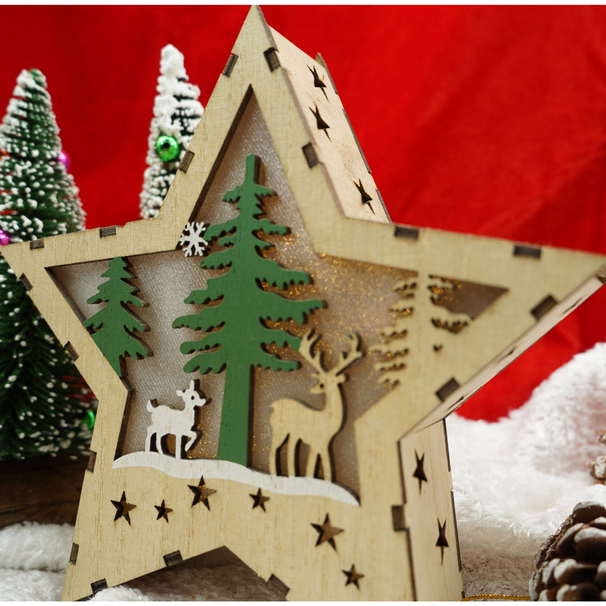 Decoratiune Luminoasa, Lungime: 18 Cm, Latime: 18 Cm, Inaltime: 4 Cm, Lemn, Interior/Exterior