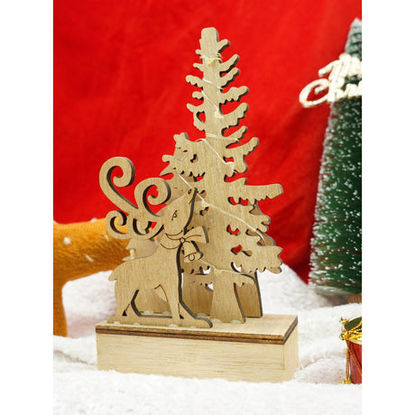Decoratiune Luminoasa, Peisaj Cu Cerb Si Brad, Lungime: 11 Cm, Latime: 5 Cm, Inaltime: 19 Cm, Lemn, Interior/Exterior