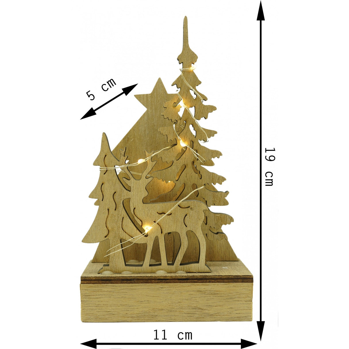 Decoratiune Luminoasa, Peisaj De Iarna, Lungime: 11 Cm, Latime: 5 Cm, Inaltime: 19 Cm, Lemn, Interior/Exterior