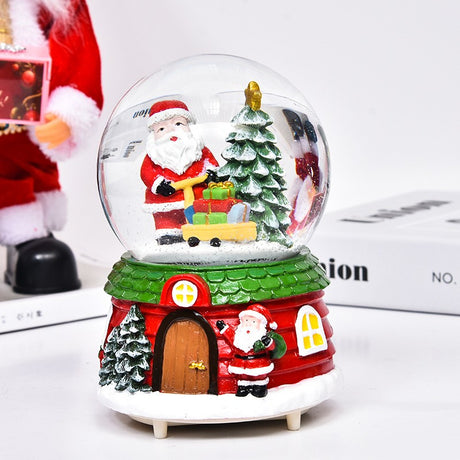 Decoratiune muzicala glob cu zapada, cu lumini si muzica, Mos Craciun, 12.5 cm, multicolor