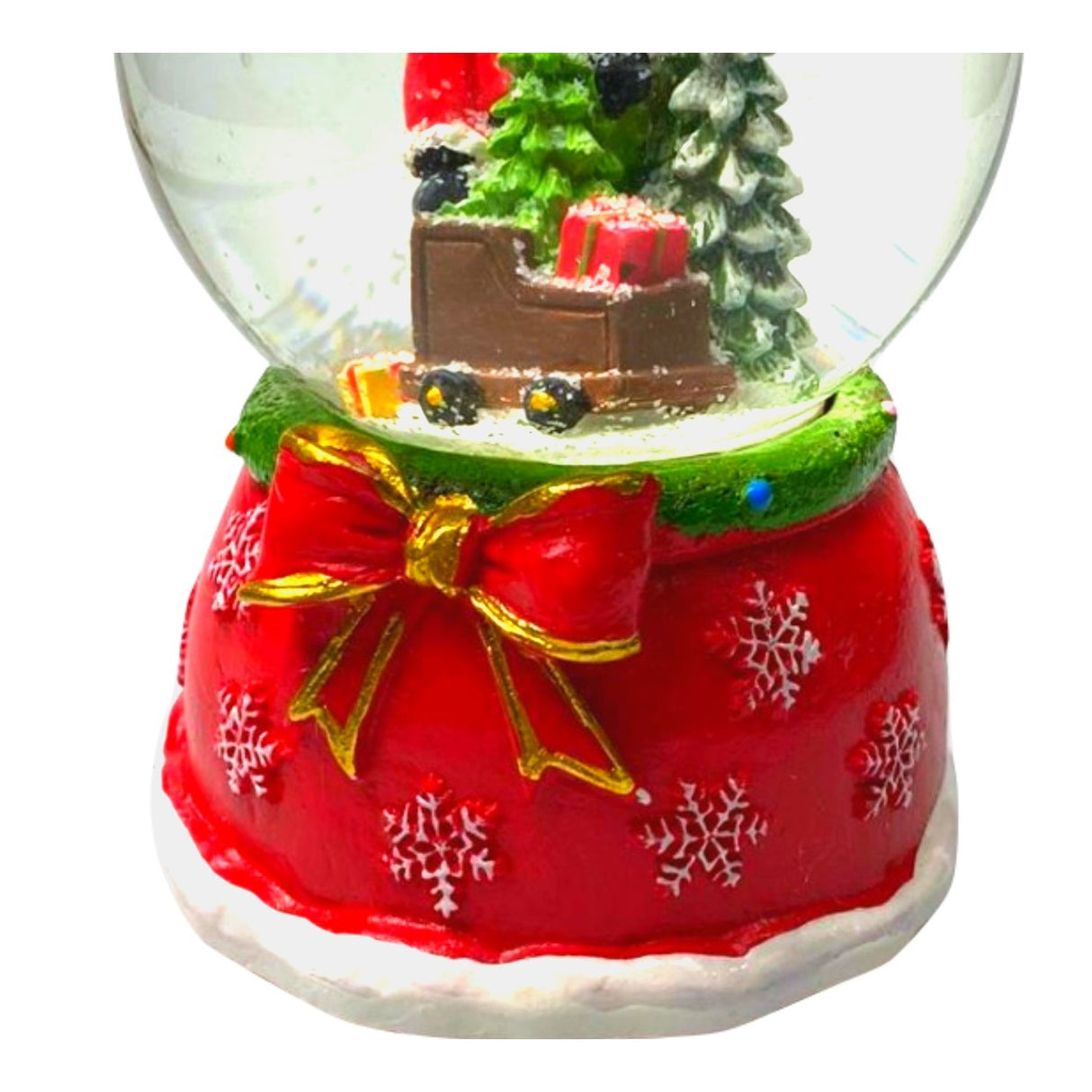 Decoratiune muzicala glob cu zapada, cu lumini si muzica, Mos Craciun cu sania, 13 cm, multicolor