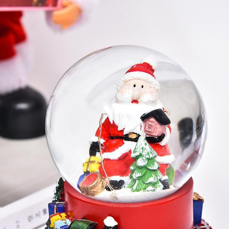 Decoratiune muzicala glob cu zapada, cu lumini si muzica, Mos Craciun, cu trenulet 13.5 cm, multicolor