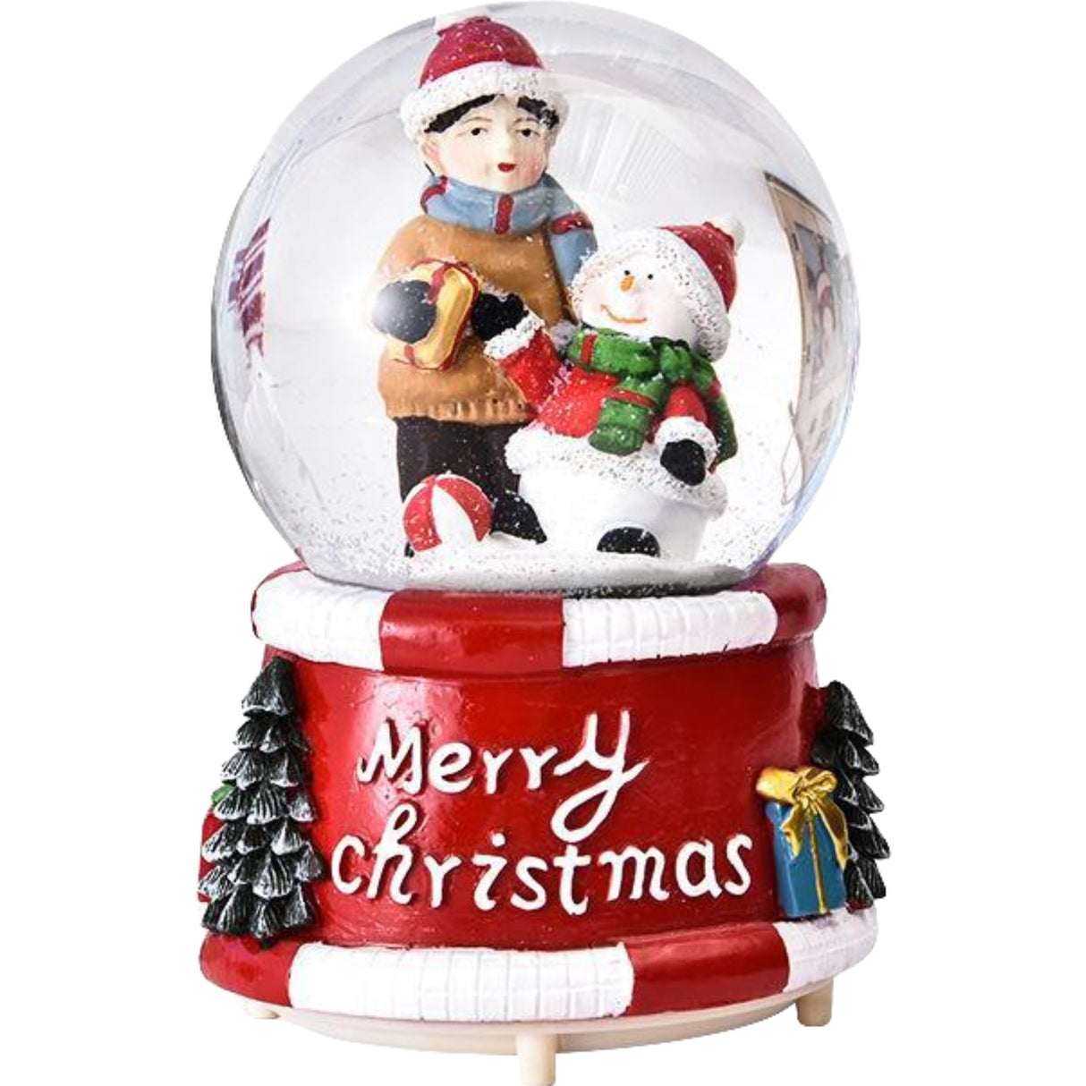 Decoratiune glob cu zapada Flippy, Baiat si om de zapada, diametru 4.5 cm, multicolor