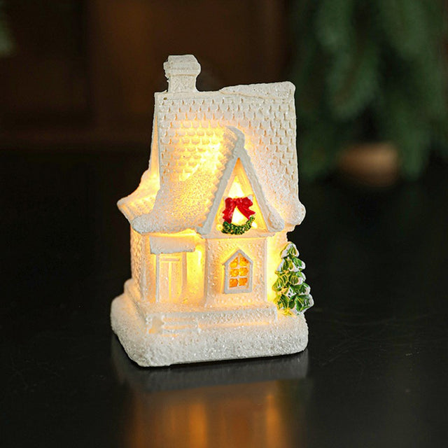 Decoratiune Ornament de Craciun, Flippy, Casuta de Craciun din Rasina, Model Casa Mica Iluminata din Interior, 8.5 x 5 x 4 cm, Alb - vivimall.ro
