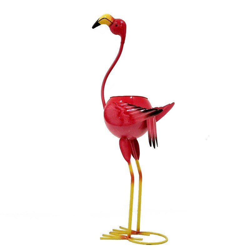 Decoratiune pentru Gradina, Flippy, Flamingo pentru Gradina cu Suport pentru Plante Flori, Ornament de Ghiveci de Flori, Model Flamingo, din Fier, 73 x 34 x 22 cm, Roz - vivimall.ro