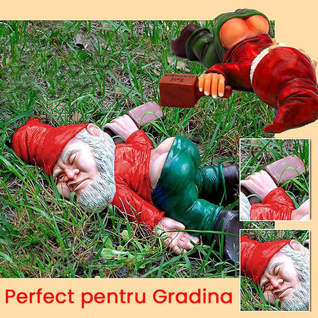 Decoratiune pentru Gradina, Vivimall, Model Pitic de Gradina Beat, Statuie Amuzanta pentru Gradina, Decor pentru Gradina, Gnom Beat, 18 cm, Rosu - vivimall.ro