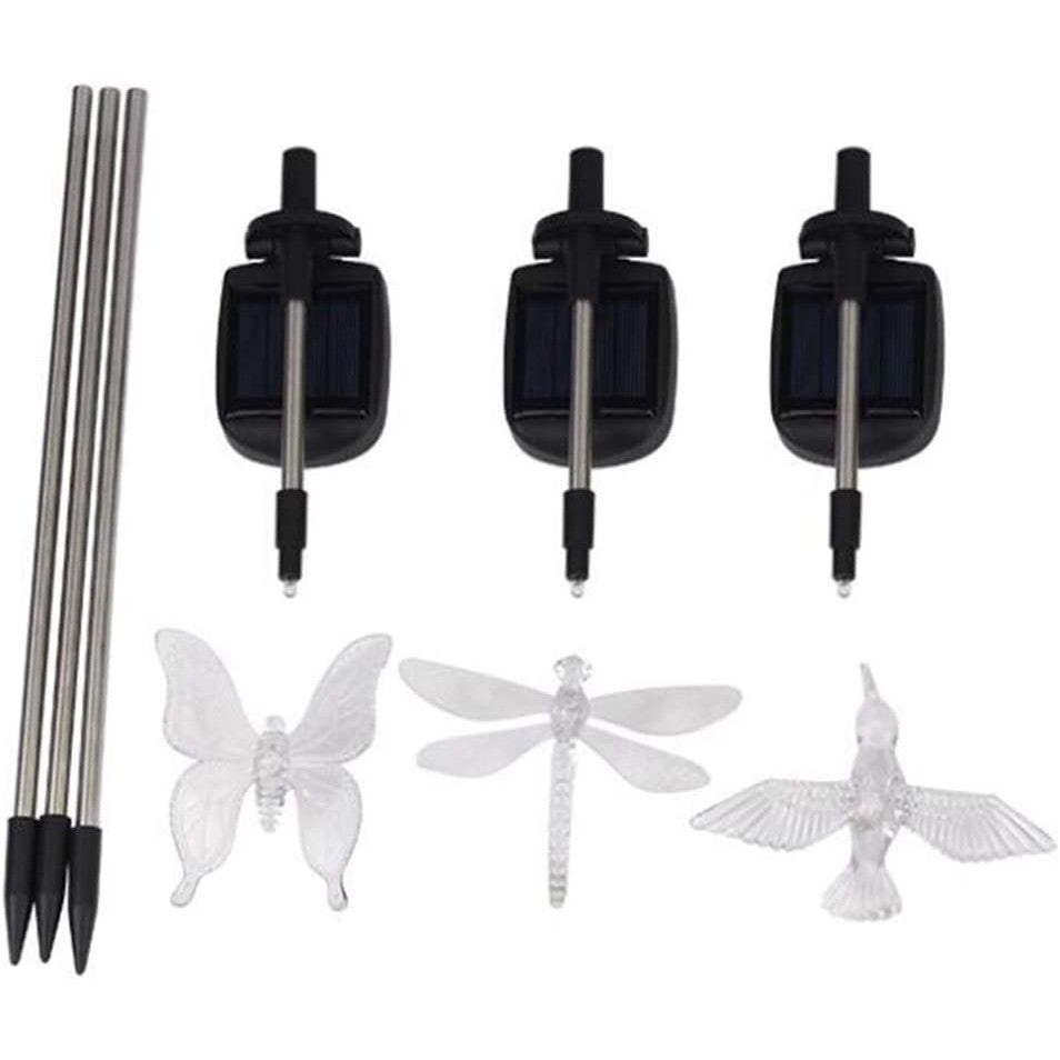 Set 3 Lampi Solare Led Tip Pasare-Fluture-Libelula, Inaltime 43 Cm, Multicolor - vivimall.ro