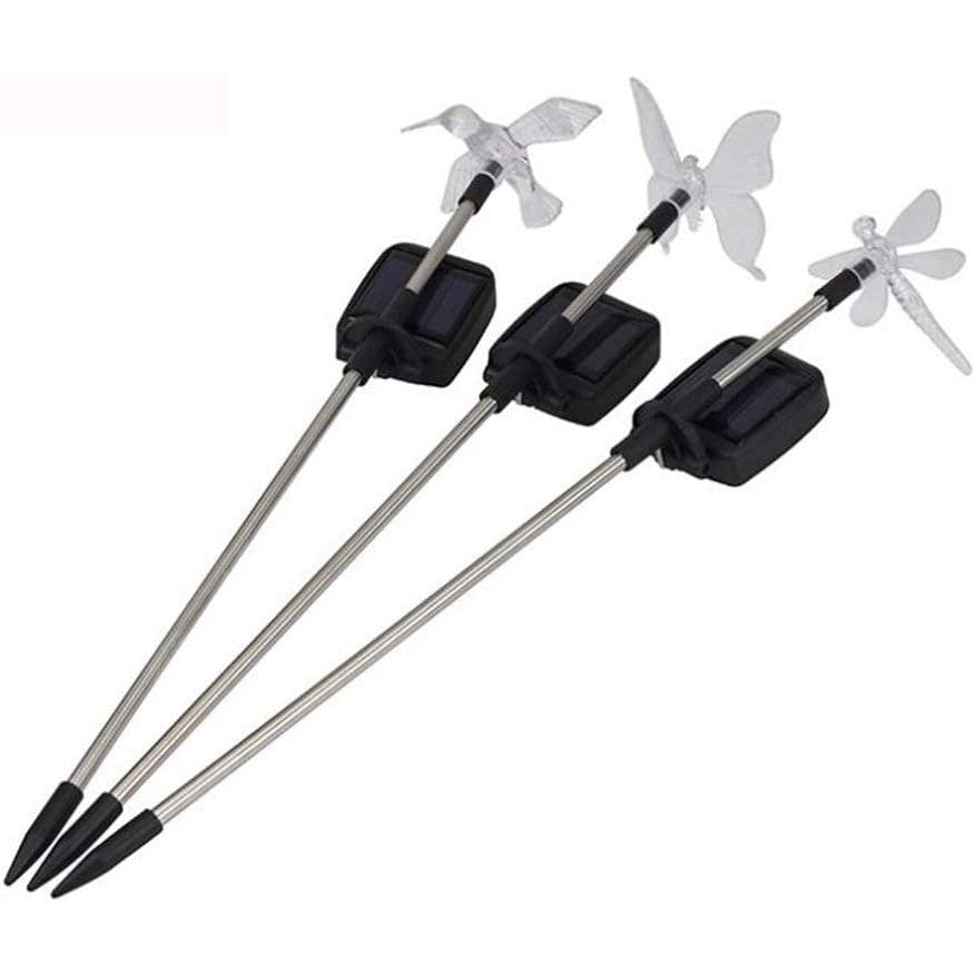 Set 3 Lampi Solare Led Tip Pasare-Fluture-Libelula, Inaltime 43 Cm, Multicolor - vivimall.ro