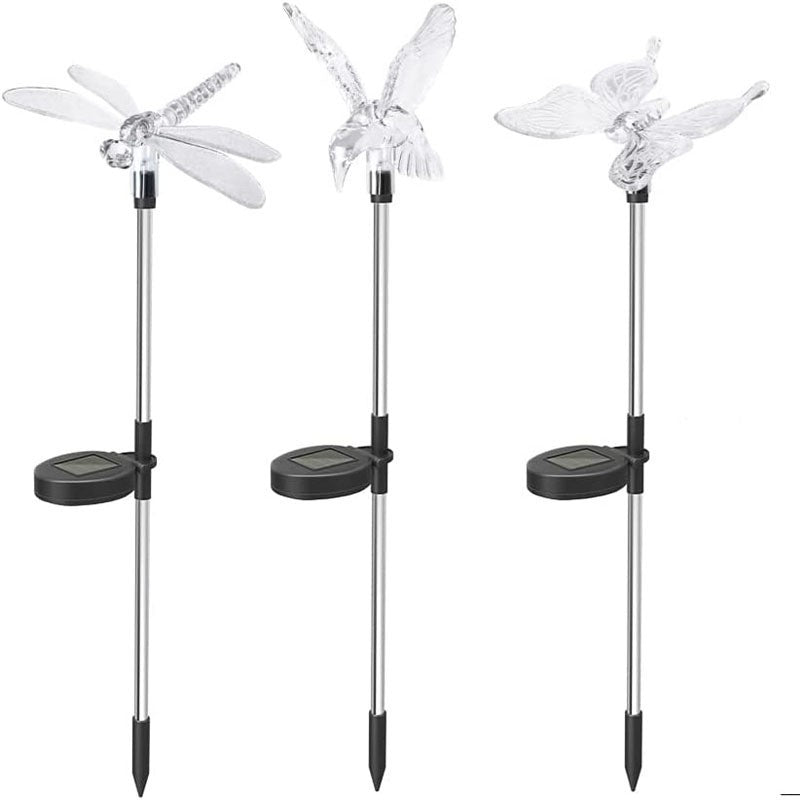 Set 3 Lampi Solare LED tip pasare-fluture-libelula, Inaltime 43 cm, Vivimall, Multicolor