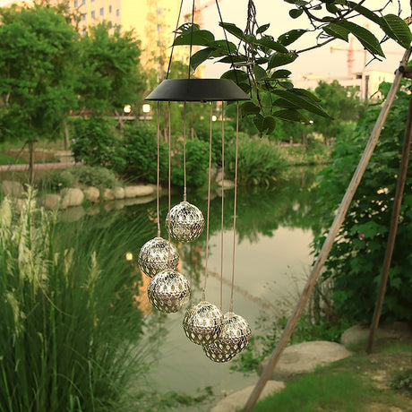 Lampa Solara De Tip Decoratiune Pentru Gradina, Model Clopotel De Vant, Alb Cald - vivimall.ro