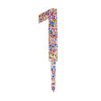Topper tort cifra 1 din acrilic transparent cu sclipici multicolor, vedere frontală, înălțime 18,5 cm