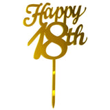 Decoratiune Topper pentru Tort, Vivimall, Model Happy18th, Dimensiuni 10 cm, Tematica Majorat, Auriu - vivimall.ro