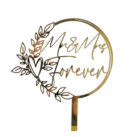 Decoratiune Topper pentru Tort, Vivimall, Model Mr&Mrs Forever, Tematica Nunta, 10 cm, Auriu - vivimall.ro