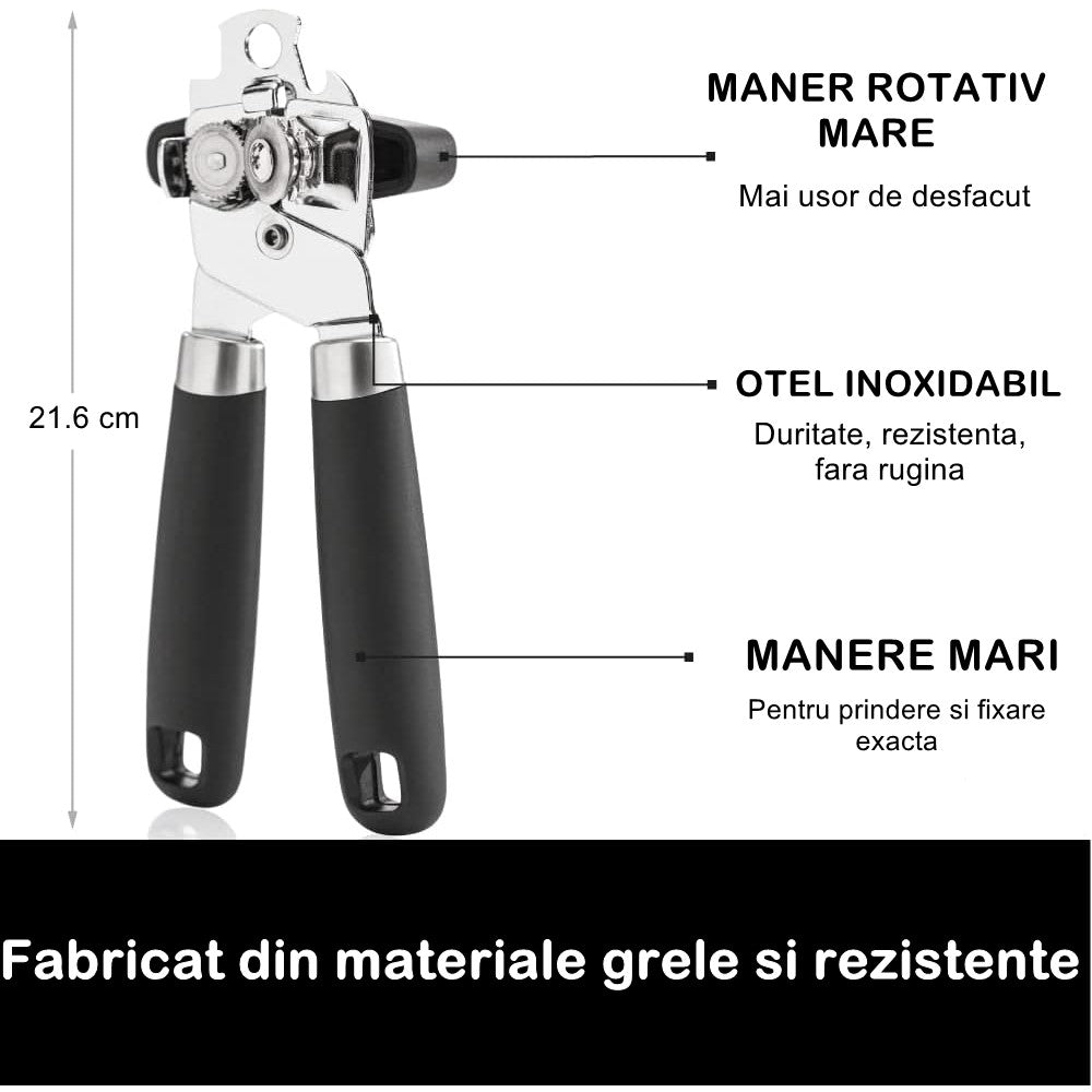 Desfacator De Conserve Multifunctional Otel Inoxidabil, Maner Antialunecare, Ergonomic, Rezistent La Rugina, Usor De Utilizat, 21.6 X 6 Cm, Argintiu - vivimall.ro