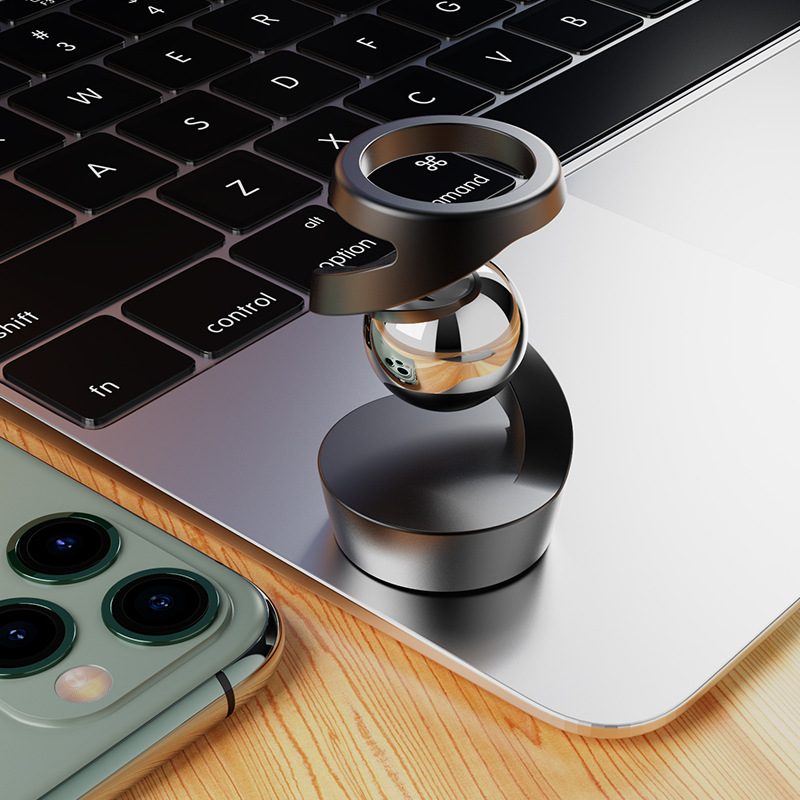 Jucărie anti-stres Flippy spinner flotant negru, detaliu mecanism giroscop metalic