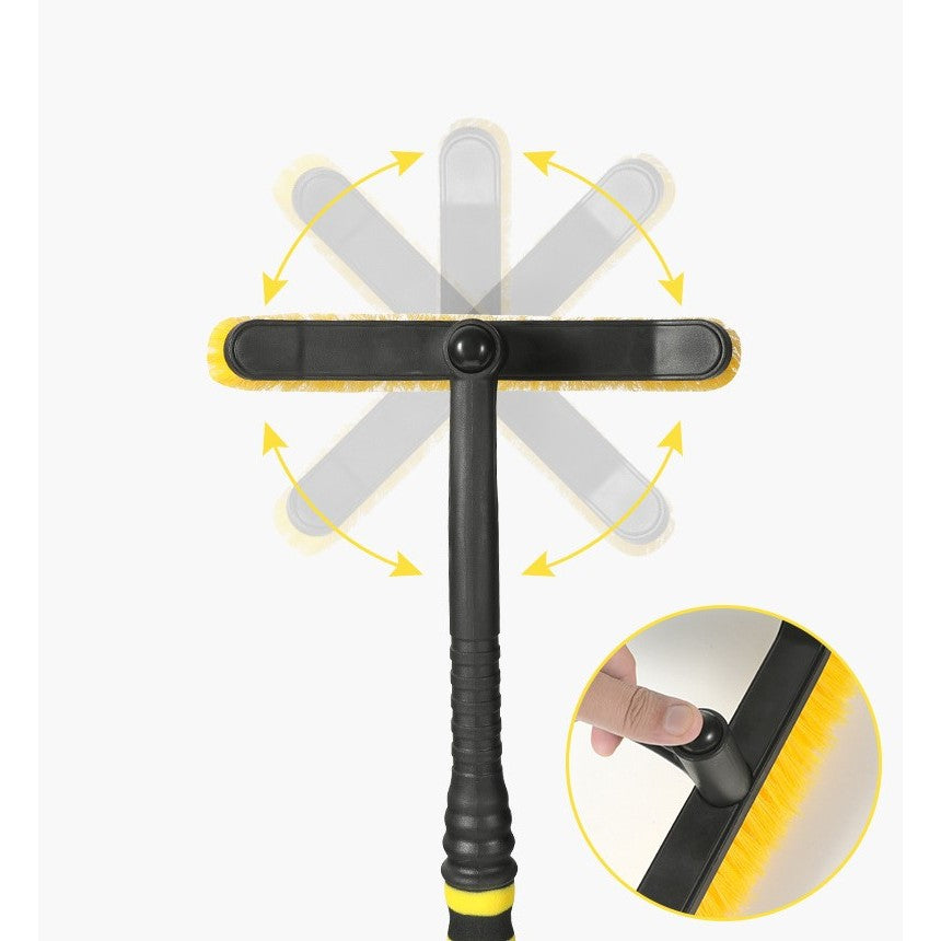 Perie de Zapada cu Racleta pentru Masina, Vivimall, Multifunctionala, Rotativa, Demontabila, cu Maner Antiderapant, Aluminiu, Plastic, Fragmentarea Ghetii de pe Parbriz, Solutia pentru Iarna, pentru Dezghetare, 54x10.5x27 cm, Galbena - vivimall.ro