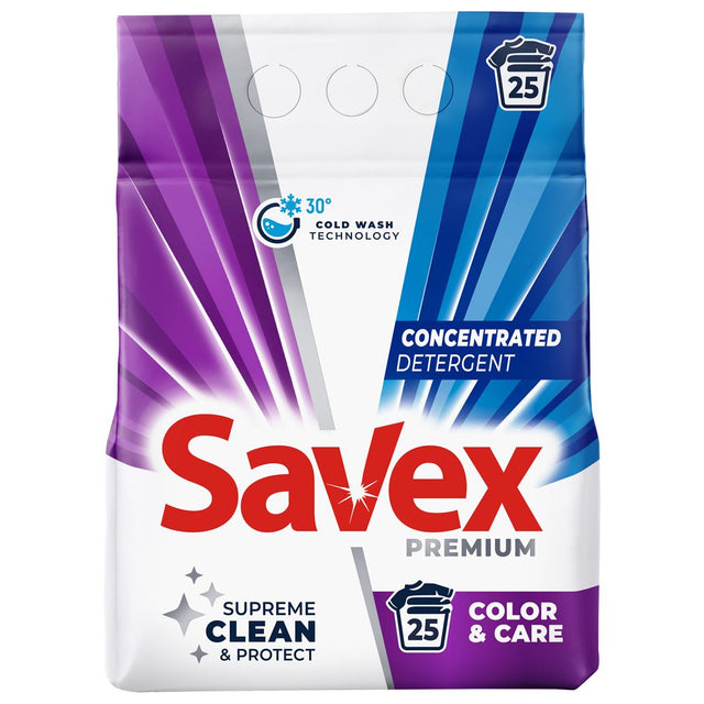 Detergent automat Savex Color & Care Brightness 2 kg, cutie carton, 25 spălări, vedere frontală