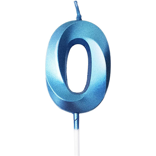Lumanare Cifra 0, Vivimall, Model Diamond, 5 x 3.4 cm, Albastru - vivimall.ro