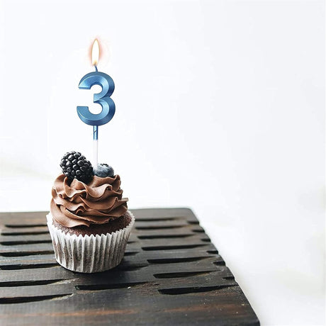 Lumanare Cifra 3, Flippy, Model Diamond, 5 x 3.4 cm, Albastru - vivimall.ro