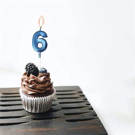 Lumanare Cifra 6, Flippy, Model Diamond, 5 x 3.4 cm, Albastru - vivimall.ro